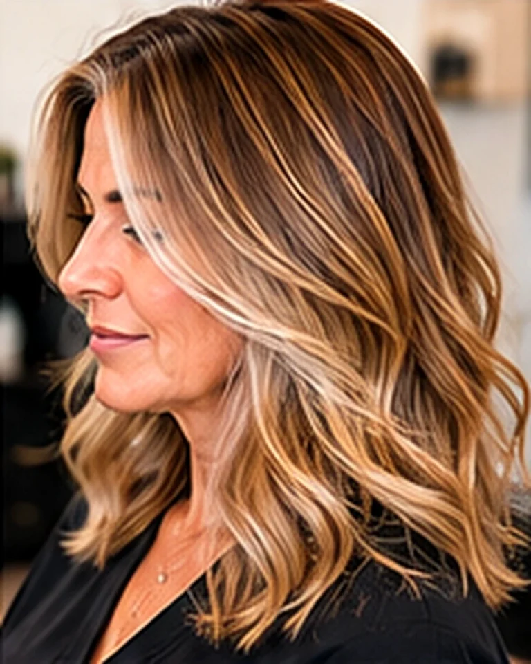 Side view of a finished color melt on a salon client, best hair salons near me for color, at Scott Farmer Hair Salon in Venice FL