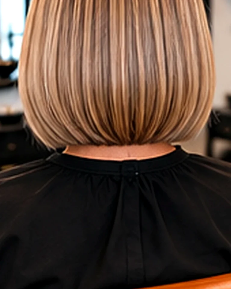 Back view of a finished micro bob, best haircuts for different face shapes, at Scott Farmer Hair Salon in Venice FL
