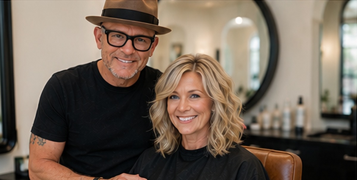 Scott Farmer with a happy finished client serving Nokomis, FL clients with master stylist precision