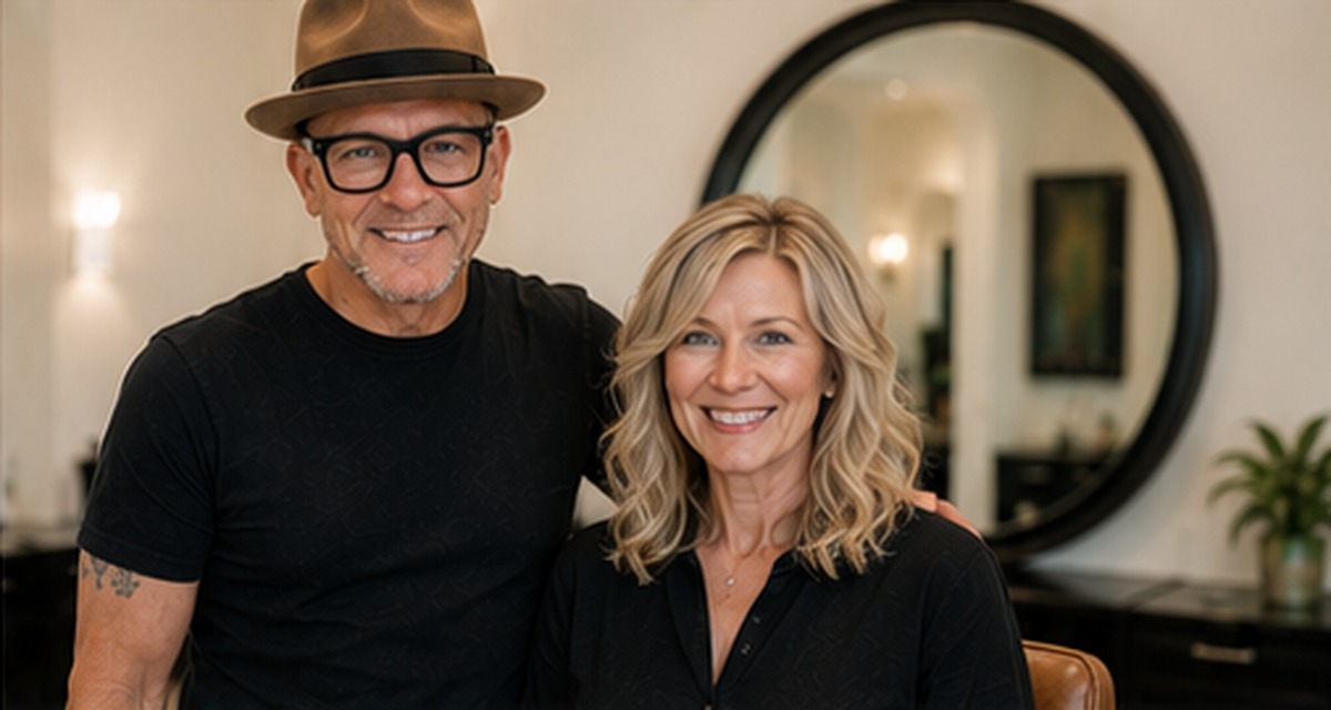 Scott Farmer with a happy finished client serving Osprey, FL clients with master stylist precision