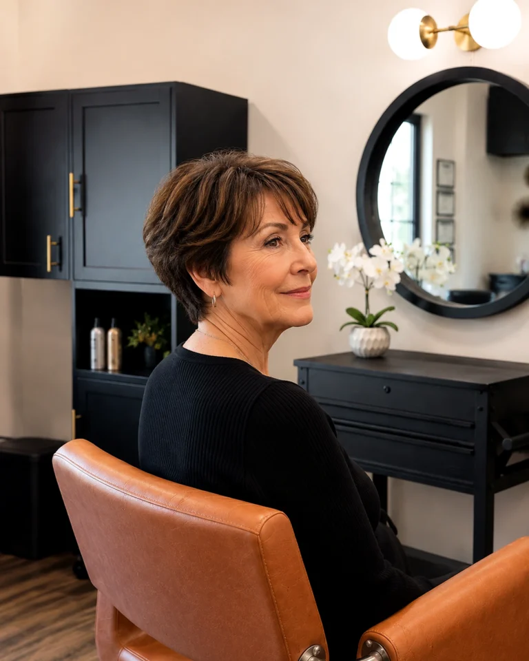 Finished short layered cut on a salon client, haircut cost in florida, at Scott Farmer Hair Salon in Venice FL