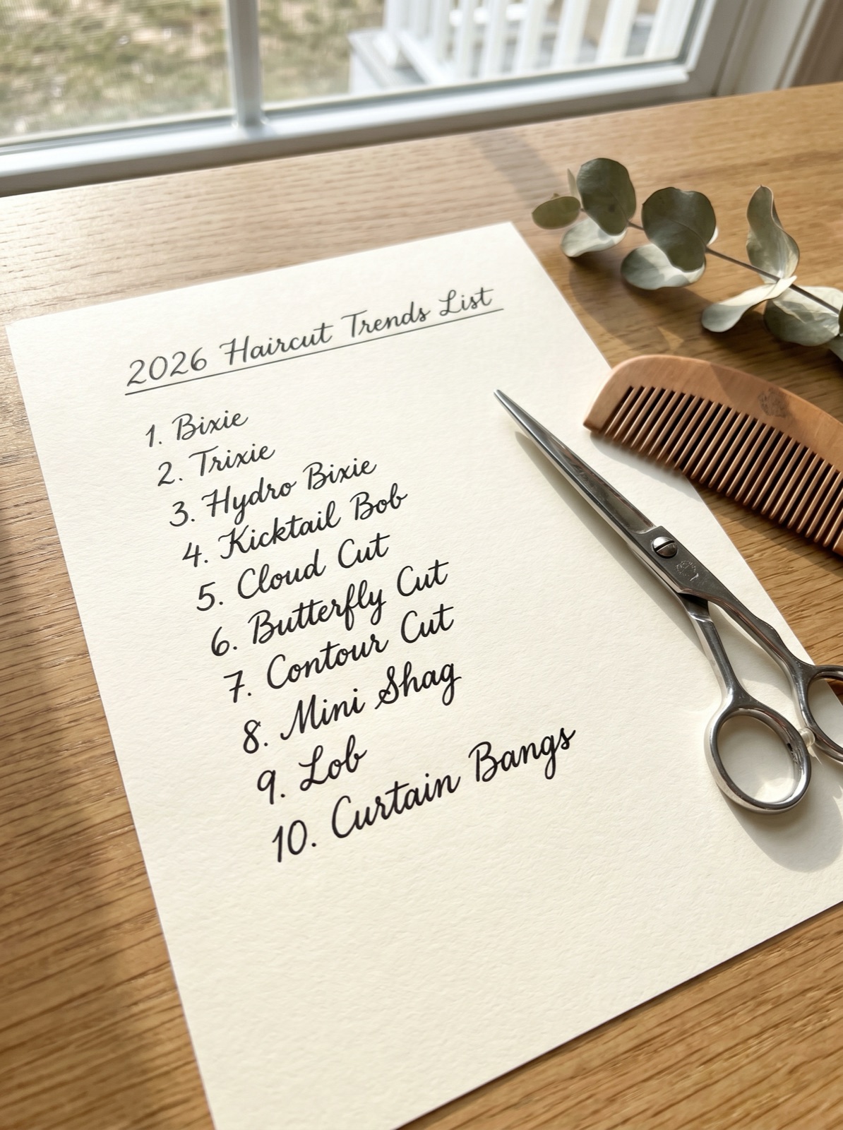 2026 haircut trends 10 cut list handwritten bixie trixie kicktail bob cloud cut butterfly cut and more at Scott Farmer Hair Salon Venice FL