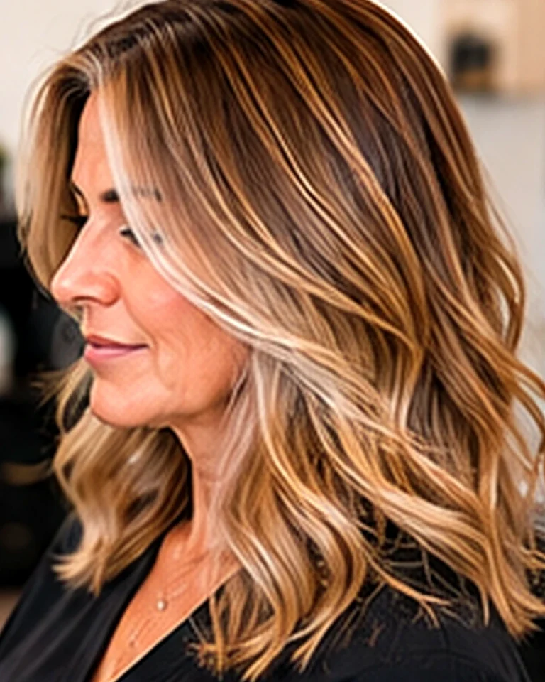 Side view of a finished color melt on a salon client, how much does balayage cost, at Scott Farmer Hair Salon in Venice FL