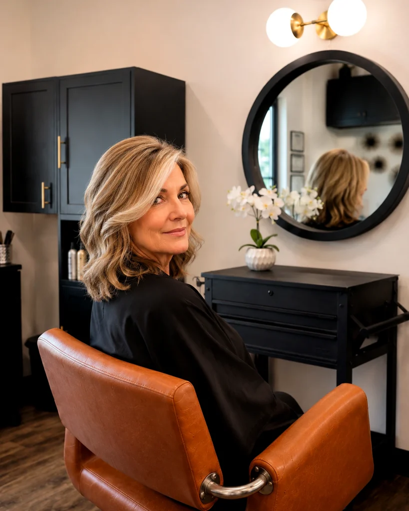 Finished blonde color in the styling chair, how to choose hair salon venice fl, at Scott Farmer Hair Salon in Venice FL