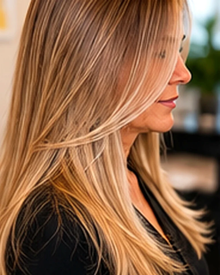 Smooth glazed blonde finish on a salon client, what does a glaze do for your hair, at Scott Farmer Hair Salon in Venice FL