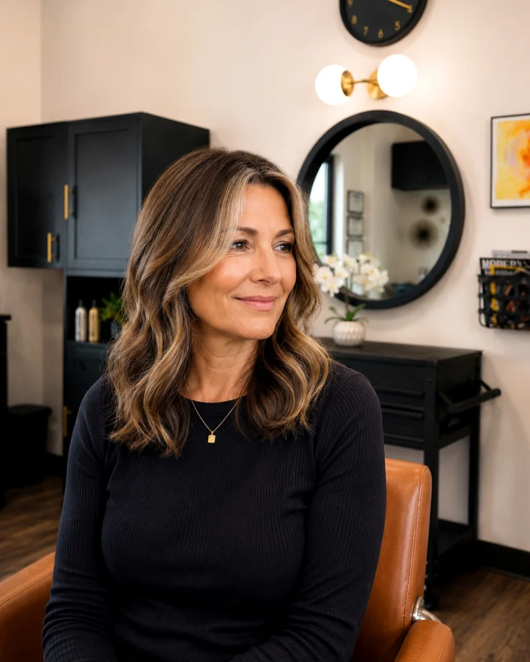 Finished bronde color on a salon client, what is color melt, at Scott Farmer Hair Salon in Venice FL